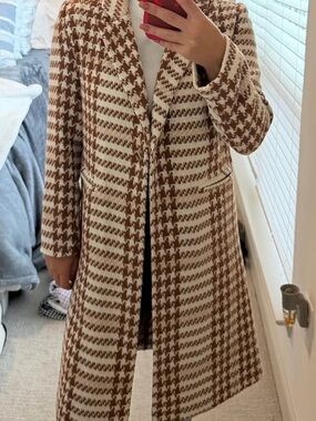Womens Brown & Cream Houndstooth Coat